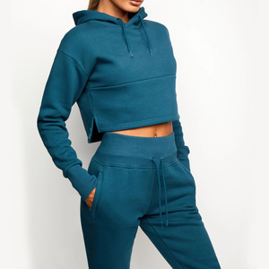 High Quality Wholesale Women Ladies <b>Crop</b> Tops 2026 Custom Croptop Hoodie Set Women <b>Zip</b> <b>up</b> Fleece Pullover Women Hoodies - Product Image 1