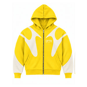 Yellow Contrast Panel Zip Up Hoodie Men Streetwear Full Zipper Long Sleeve Custom Casual <b>Fleece</b> <b>Hooded</b> <b>Jacket</b> With Pockets - Product Image 1