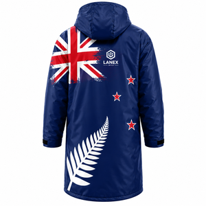 Custom New Zealand Flag Swim Parka Jacket | Waterproof Fleece Lined <b>Long</b> Hooded Swim <b>Coat</b> for Swimming, Surfing & Outdoor Sports - Product Image 3