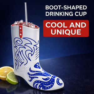 Boot-Shaped <b>Plastic</b> Reusable <b>Drinking</b> <b>Cup</b> 350ml Modern Cocktail <b>Cup</b> with White and Blue Pattern - Product Image 1
