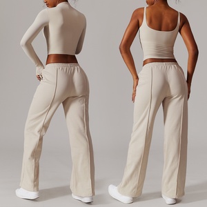 Fabricantes de Ropa Deportiva Profesional Personalizada, Conjunto de Top Corto de Manga Larga y Pantalones Deportivos de Pierna Recta para Mujer, Conjunto Deportivo Personalizado - Product Image 3