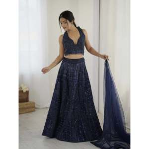 Robes de soirée de créateur Net Lehenga Choli avec séquence et Dori pour les fêtes - Product Image 4
