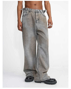Jeans droits pour hommes personnalisés en gros, jeans bleu clair, jeans droits tendance pour hommes, jeans délavés à l'acide, pantalon baggy pour hommes avec service OEM - Product Image 1