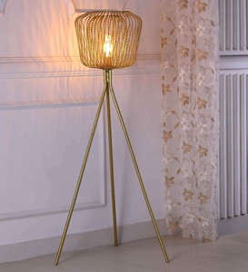 Lampe de table en fer, vente en gros, abat-jour en tissu doré, fabricant, lampe sur pied en treillis métallique personnalisée, OEM ODM, trépied doré en gros - Product Image 5