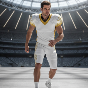 Customized American Football Jersey Pants Set Sublimated White Gold Solid Moisture Wicking <b>Athletic</b> Uniform Men's Plus Size - Product Image 5