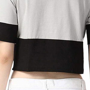 Camiseta Corta de Mujer con Bloques de Color, Manga Corta, Ajuste Delgado, Casual, de Verano, a la Moda, con Contraste, Top de Tendencia - Product Image 6