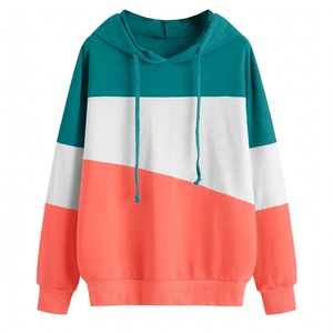 Women Colour block <b>Hoodie</b> Casual Long Sleeve Drawstring Pullover Sweatshirt <b>Cute</b> Oversized Hooded Top Street wear Apparel Daily - Product Image 1