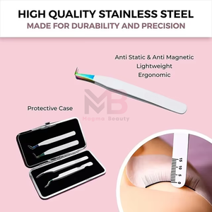 Pince à épiler professionnelle de haute qualité en acier inoxydable à pointe en fibre, avec embout règle, pour cils, avec poignée confortable - Product Image 5