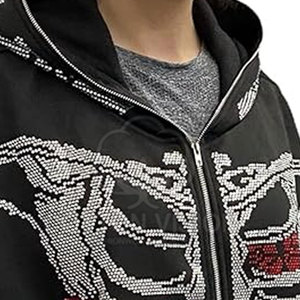 2026 Glitter Zipper OEM Custom Rhinestone Hoodie With Logo Sparkly Rhinestone Hoodie For Men Fashion - Product Image 5