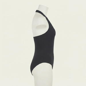 REDDITO Women's <b>Bikini</b> Solid Black Crew Neck Underwire Spandex Polyester Stretch <b>High</b> <b>Waist</b> Eco-Friendly Swimwear 1 Piece Front - Product Image 2