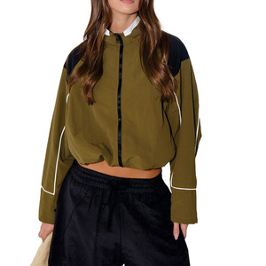 Custom Women Cropped Track Windbreaker <b>Jacket</b> <b>Lightweight</b> Streetwear Waterproof Striped Zip Up Outerwear OEM <b>jacket</b> for men USA - Product Image 6