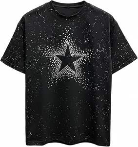 Camiseta Personalizada con Pedrería de Estrellas para Hombre, Ropa Urbana de Lujo, Camiseta con Gráficos de Cristal, Fabricante OEM - Product Image 2
