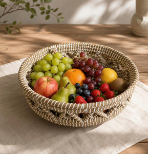 Handwoven Seagrass Office Storage Basket Natural Classic Design 3-6L Capacity Food Organizer <b>Bin</b> Fruit Table Decor Home Use - Product Image 1