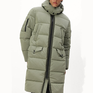 DENEZE SPORTS Blouson matelassé long à capuche pour homme, vert olive, hiver, épais, coupe-vent, col montant, fermeture éclair, camouflage - Product Image 1