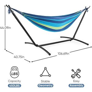 Blue 450lbs Heavy Duty Steel Frame <b>Hammock</b> with Space Saving Stand Portable for Indoor and Outdoor Use - Product Image 3