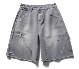 Pantalones Cortos de Mezclilla Baggy para Hombre, Diseño Desgastado, Estilo Urbano, Vintage, Personalizado, de Lujo, Lavado a la Piedra - Product Image 4