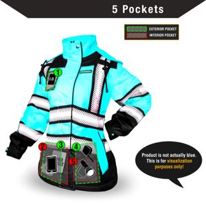 Chaqueta de Seguridad Reflectante de Alta Visibilidad Certificada por ANSI/ISEA, Impermeable, Color Verde Neón, para Trabajo en Exteriores y Seguridad - Product Image 6