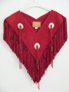 Chal con flecos rojos y botones de concho, con borlas con cuentas, para mujer, para todas las estaciones, color liso - Product Image 5