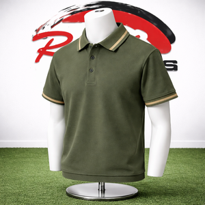 Polo Verde Oliva para Hombre |   Camiseta Polo Casual de Manga Corta en Piqué de Algodón con Cuello a Rayas - Product Image 5
