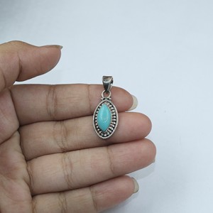 Pendentif en argent sterling 925 avec pierre précieuse turquoise naturelle de forme marquise, collier bohème de luxe fait main pour femme, or jaune, or rose - Product Image 4