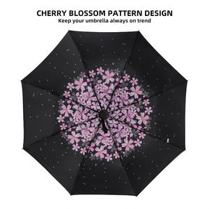 Paraguas Plegable Compacto de Pongee con Diseño de Flores de Cerezo, Protección UV, Apertura Automática, Ideal para Viajes de Mujeres - Product Image 2