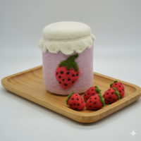 Ensemble de pots de confiture en feutre de laine faits à la main - Pots miniatures fraises, myrtilles, abeilles et noix, aliments décoratifs et ensemble cadeau