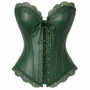 Corset sans couture en cuir PU vert avec dentelle, gaine amincissante à maintien ferme pour femme, design respirant, usage quotidien - Product Image 1