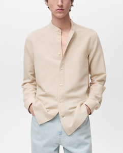Custom Design Men's 100% French <b>Linen</b> Collarless 1/2 Button <b>Shirt</b> Breathable Casual Style Smart Casual <b>Summer</b> Season Plain Dyed - Product Image 1