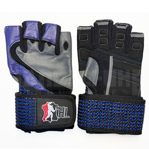 Gants de musculation professionnels bleus et noirs avec bandes de maintien robustes pour les poignets |   Poignée antidérapante de qualité supérieure pour un équipement de musculation ultime - Product Image 1
