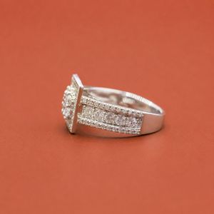 Anillo de compromiso y aniversario de boda para mujer, diseño de halo cuadrado, plata S925 - Product Image 3