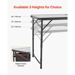 Tavolo da Cucina Portatile in Alluminio Leggero per Esterni, 3 Altezze Regolabili, per Campeggio e Cucina all'Aperto - Product Image 4