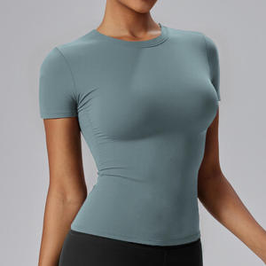 Womens Cropped Short Length Tshirt 180gsm O-neck Slim Fit Custom logo Screen Print Streetwear Knitted Women <b>Top</b> - Product Image 3