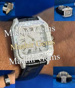 Reloj de Lujo para Hombre y Mujer con Esfera de Cristal Cuadrada de Acero Inoxidable de Primera Calidad, Correa Negra con Incrustaciones de Moissanita - Product Image 1