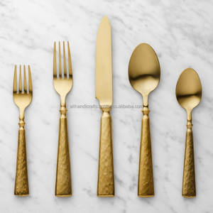 Ensemble de couverts de luxe à manche cylindrique doré, finition laiton à queue conique, pour hôtels et restaurants haut de gamme - Ali Handicrafts B2B - Product Image 3