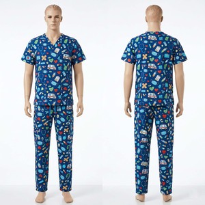 Ensemble de blouses médicales imprimées pour hommes, 180 GSM, polyester et élasthanne de qualité supérieure, motif floral bleu, personnalisation par sublimation, broderie, impression sérigraphique, logo - Product Image 5
