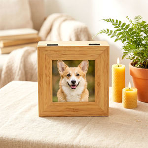 Wooden Pet Urn Photo Cremation Keepsake <b>Box</b> Square Simple Style for Dogs - Product Image 1