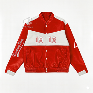 Delta | Sigma | Theta Sorority PU Leather Varsity Jacket Women's Faux Leather Bomber Snap <b>Button</b> Jacket Stand Collar Closure - Product Image 1