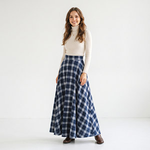 Plaid Maxi <b>Skirt</b> Women High Waist A-Line Flannel Floor-Length <b>Skirt</b> Autumn Soft Woolen Fabric <b>Skirt</b> Comfort Fit Casual <b>Skirts</b> - Product Image 2