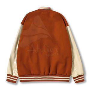 แจ็คเก็ตวาร์ซิตี้คอตั้งผ้าขนสัตว์/หนังแท้ OEM ไซส์ใหญ่สำหรับผู้ชาย แจ็คเก็ตเบสบอล Letterman คุณภาพสูง แฟชั่นลายตัวอักษร - Product Image 2