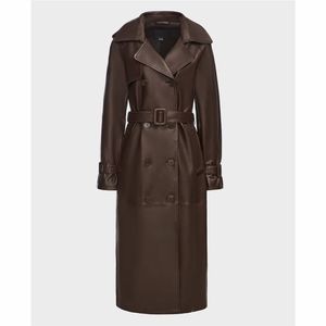 Vente de manteaux longs pour hommes en cuir vintage à double boutonnage, style mid-century, automne/hiver - Product Image 6