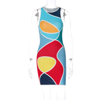 Nouvelle Tendance Mode : Robe Longue Imprimée à Col Rond pour Femme, Coupe Ajustée et Sexy, avec Contraste de Couleurs et Effet Jupe-Short