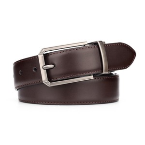 Ceinture en cuir formelle pour homme, bleu marine uni, en cuir de vachette, avec boucle à ardillon, pour tenue de travail - Product Image 2