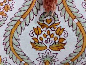 Handcrafted Block Print Floral Lumbar <b>Cushion</b> <b>Cover</b> with Tassels and Braided Trim - Product Image 3