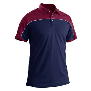 Chemise décontractée pour homme en polyester respirant, bleu marine et bordeaux uni, à manches courtes, avec logo tricoté sur le devant, coupe décontractée, longueur standard - Product Image 1