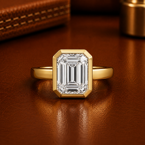 Bague de fiançailles moderne en or pur 14 carats avec diamant solitaire taille émeraude cultivé en laboratoire, bijoux fins, alliances pour femmes - Product Image 1