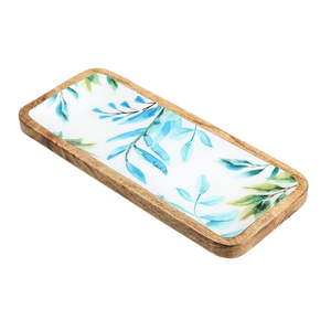 Plateau de service en bois de manguier émaillé de luxe |   Plateau de service rectangulaire décoratif en bois pour table à manger, maison, hôtel - Product Image 1