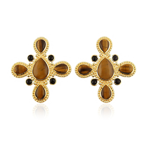 Pendientes de Piedra Preciosa de Ojo de Tigre Natural en Forma de Lágrima con Ónix Negro, Chapados en Oro de 18K, Joyería Vintage, Pendientes Colgantes para Mujer - Product Image 1