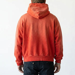 Sweat-shirt à capuche en polaire rouge surdimensionné pour homme, couleur unie, pull décontracté avec poche, manches classiques, vêtement d'automne - Product Image 2