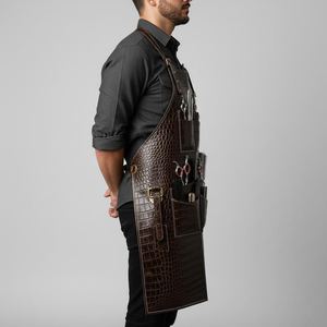 Delantal de Barbero de Cuero con Estampado de Cocodrilo |   Bolso de Peluquería Reutilizable Marrón Oscuro con Múltiples Bolsillos para Estilistas |   Ajustable y Cómodo - Product Image 2