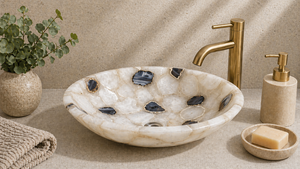 Lavabo en pierre gemme, Évier en pierre semi-précieuse, Lavabo en pierre naturelle, Lavabo de luxe en pierre, Lavabo de salle de bain en pierre gemme, Lavabo en agate - Product Image 4